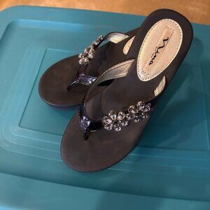 Nina Black Embellished Women's Wedge Sandals